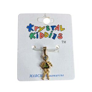 Krystal Kiddies March Aquamarine Birthstone Charm Gold-Plated Baby Pendant